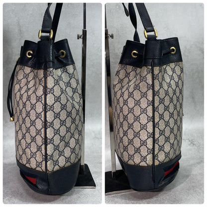Gucci GG Sherry Line Shoulder Bag Navy Leather Drawstring — view 6