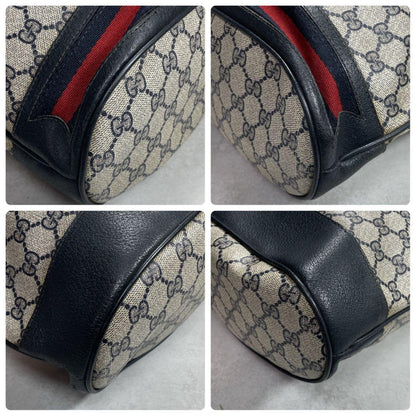 Gucci GG Sherry Line Shoulder Bag Navy Leather Drawstring — view 8