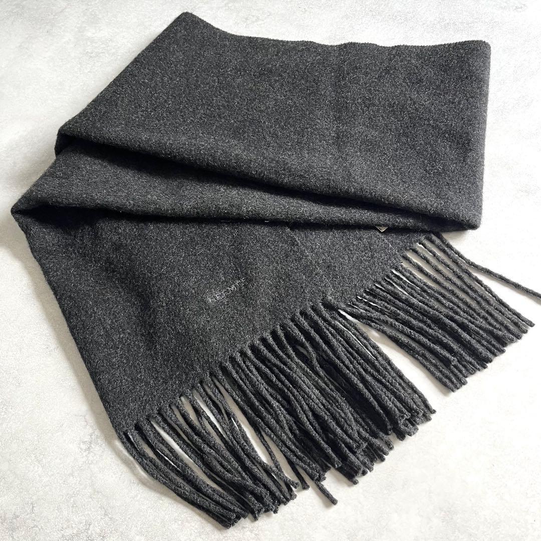 Hermes Fringe Cashmere Scarf Dark Gray