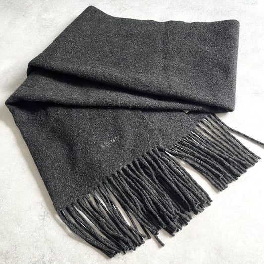 Hermes Fringe Cashmere Scarf Dark Gray