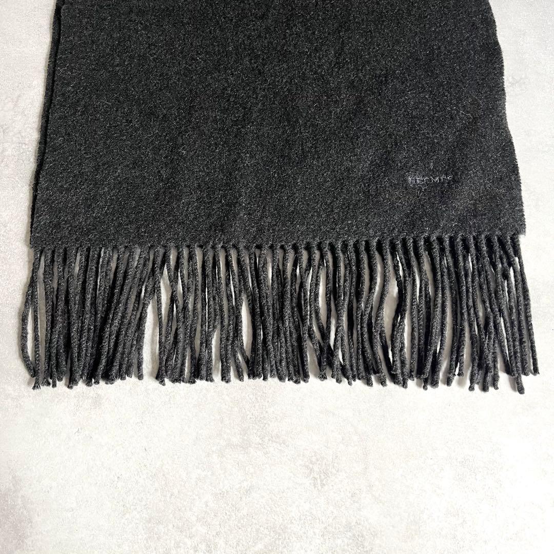 Hermes Fringe Cashmere Scarf Dark Gray — view 7