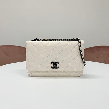 Chanel Lambskin Turnlock Shoulder Bag Chain Wallet