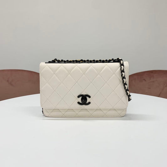Chanel Lambskin Turnlock Shoulder Bag Chain Wallet