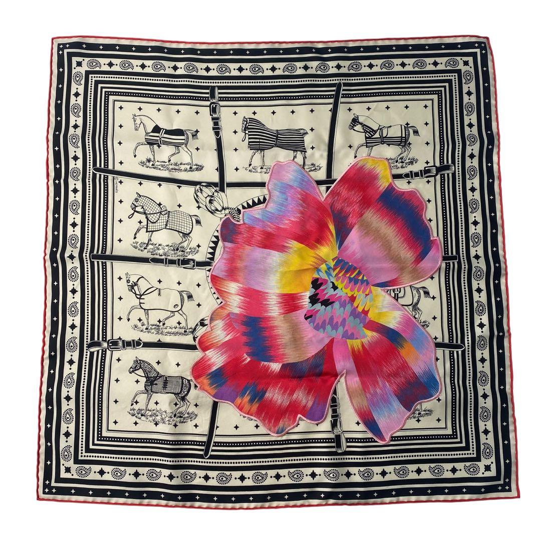 Hermes Carre 55 Horsewear Kyoto Marble Flower Silk