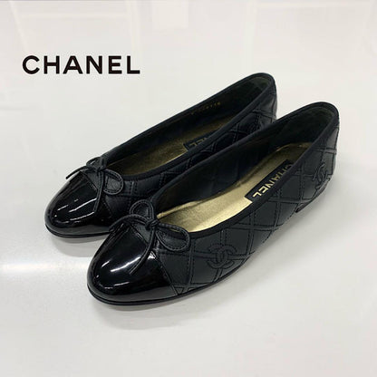 Chanel CC Logo Quilted Leather Patent Ribbon Ballet Shoes
