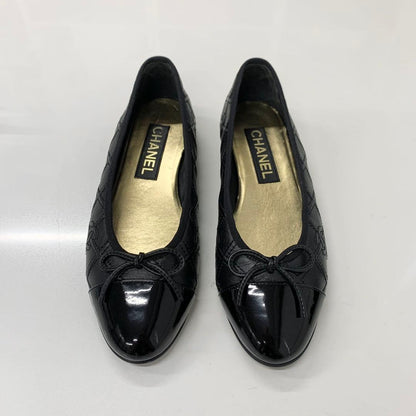 Chanel CC Logo Quilted Leather Patent Ribbon Ballet Shoes — view 2