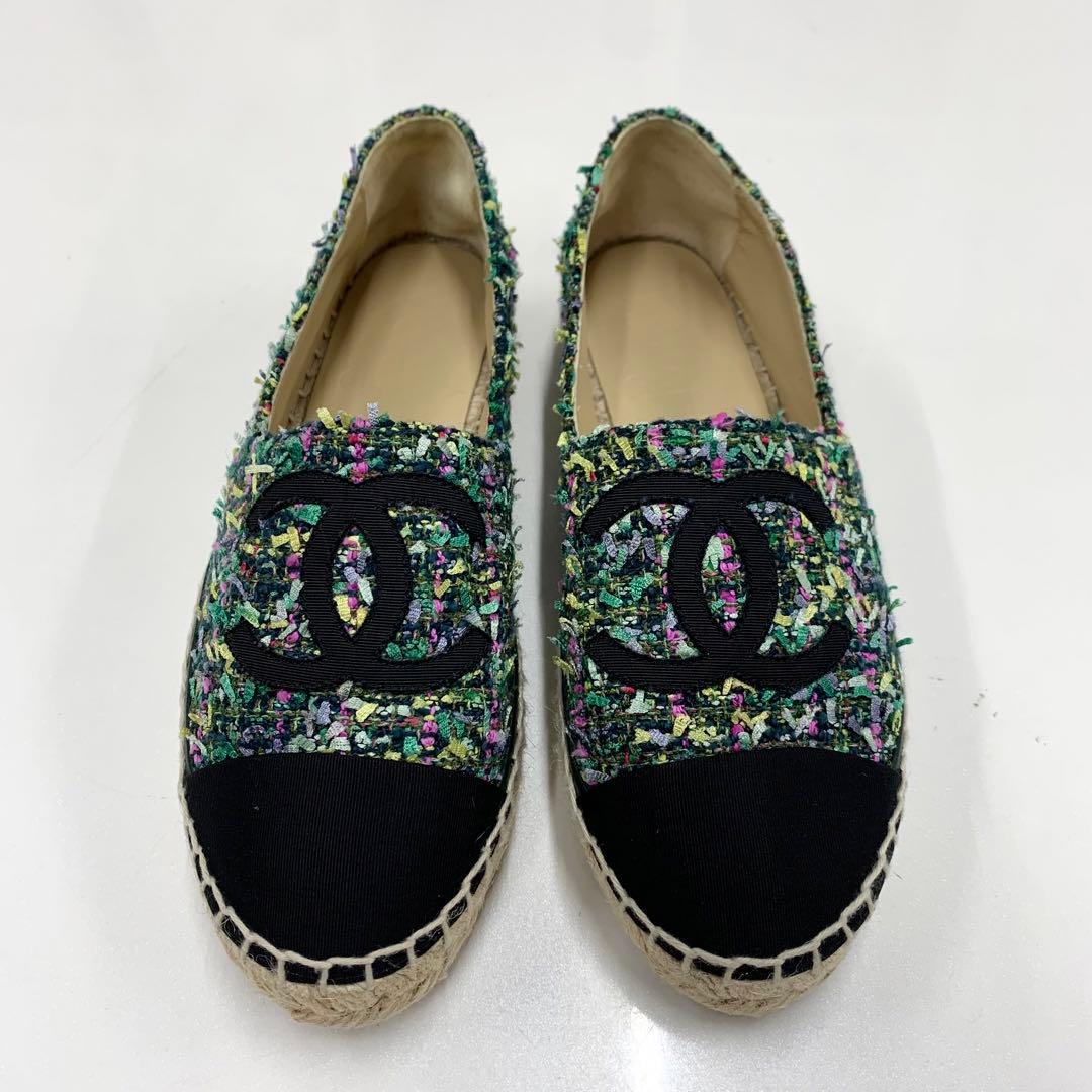 Chanel Fabric Cocomark Espadrille Flat Shoes