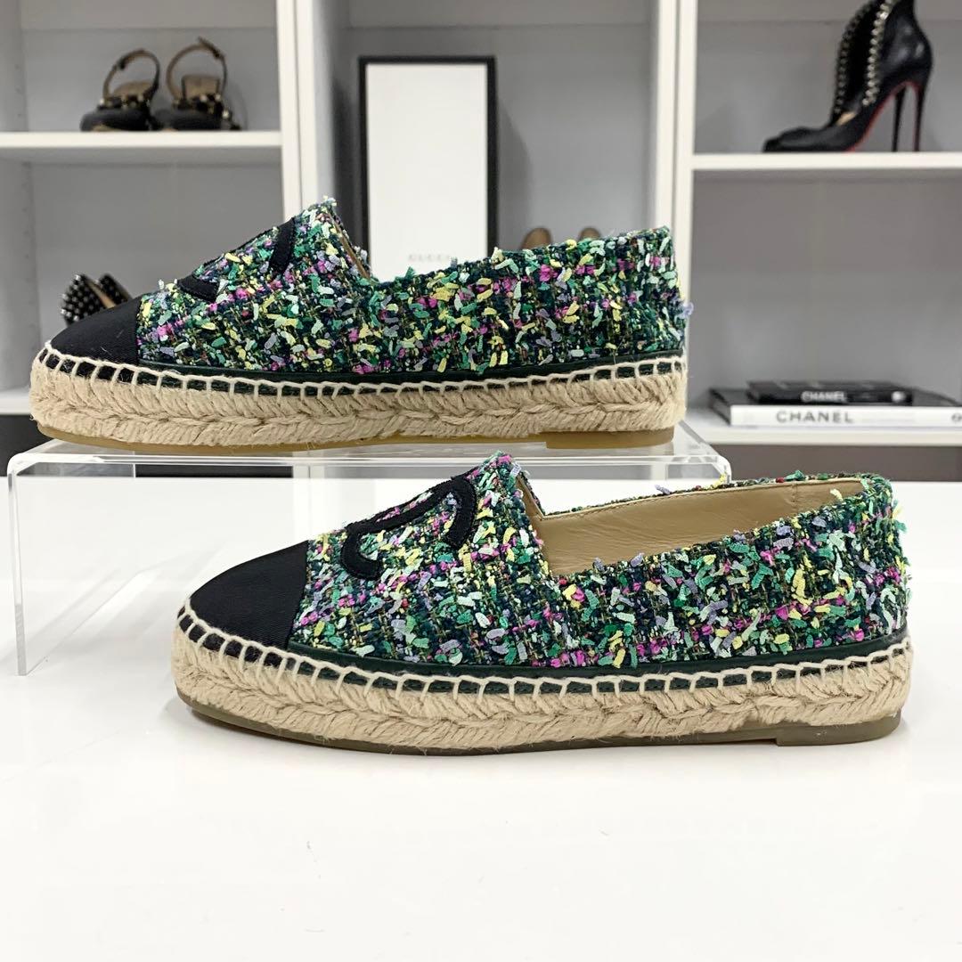 Chanel Fabric Cocomark Espadrille Flat Shoes