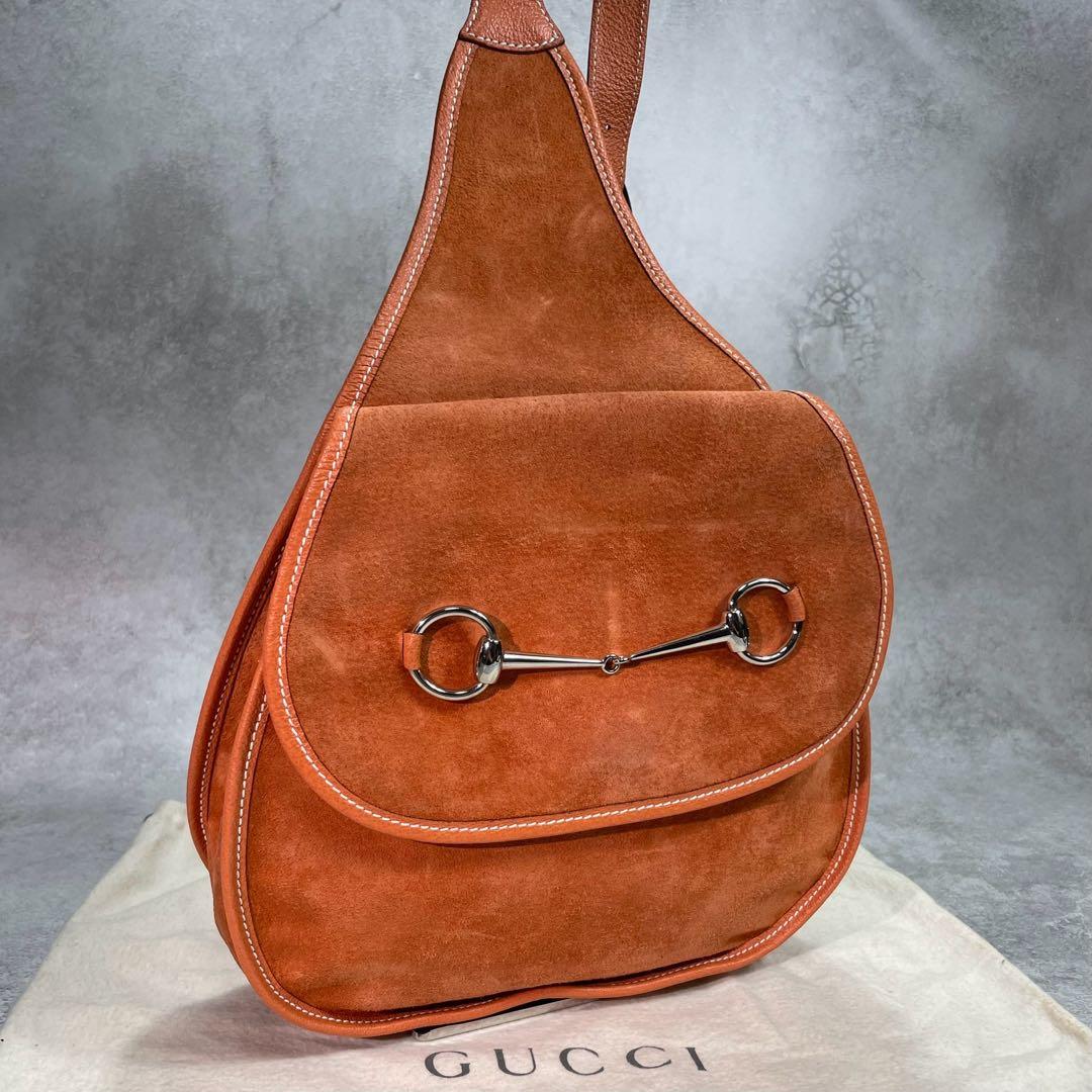 Gucci Shoulder Bag Horsebit Brown Leather Suede