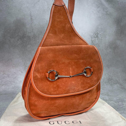 Gucci Shoulder Bag Horsebit Brown Leather Suede