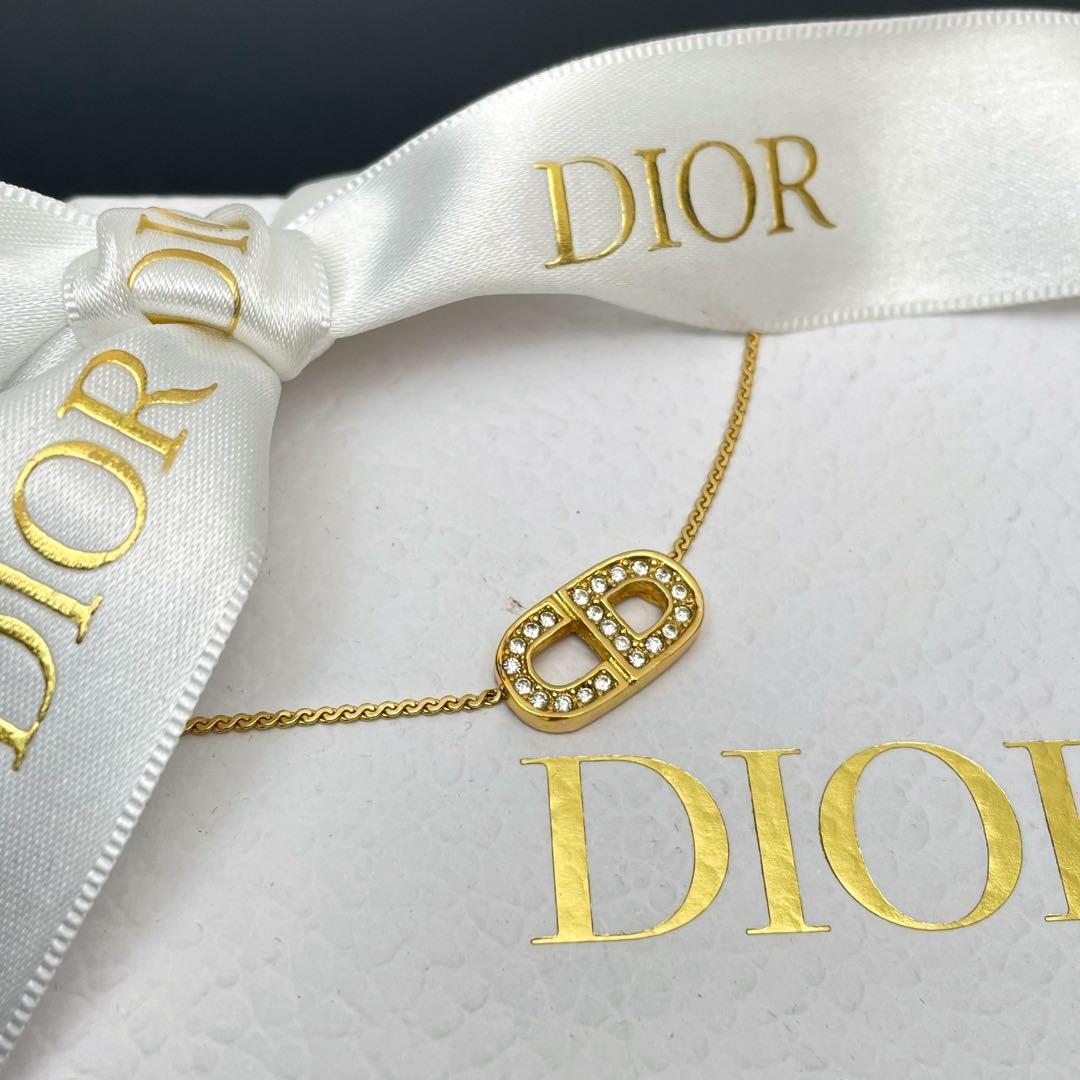 Dior CD Logo Necklace Line Stone Gold CD