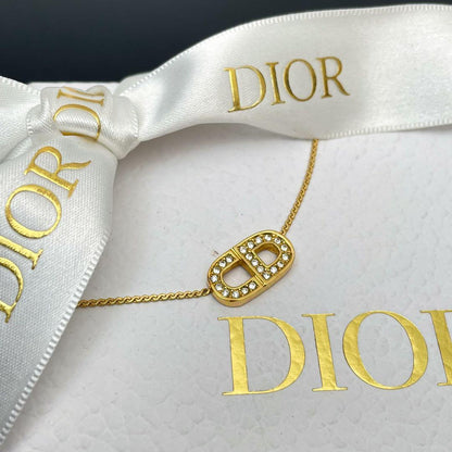Dior CD Logo Necklace Line Stone Gold CD