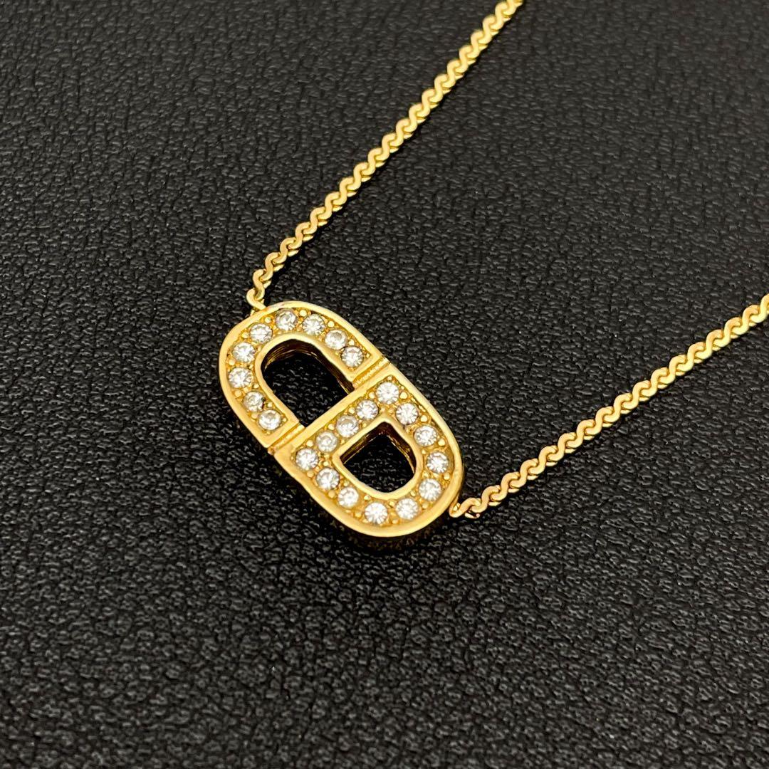 Dior CD Logo Necklace Line Stone Gold CD — view 2