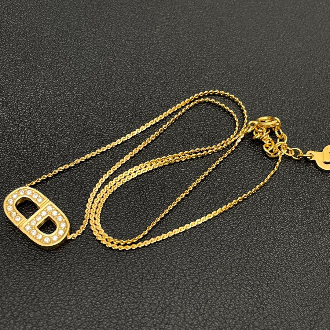 Dior CD Logo Necklace Line Stone Gold CD — view 5
