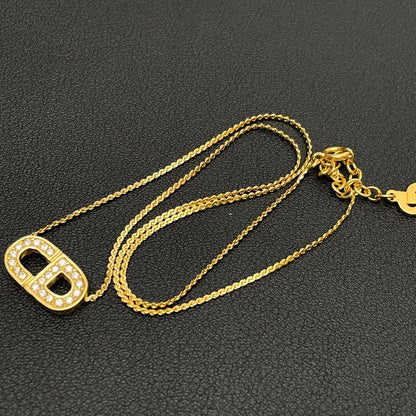 Dior CD Logo Necklace Line Stone Gold CD — view 5