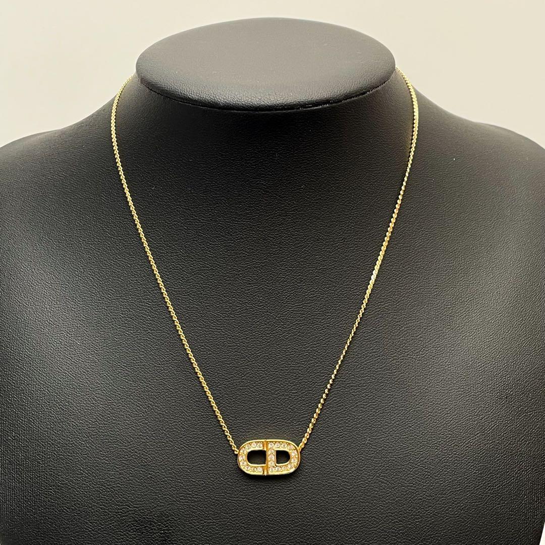 Dior CD Logo Necklace Line Stone Gold CD — view 6