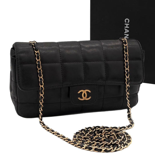 Chanel Choco Bar Lambskin Chain Shoulder Bag Black Gold