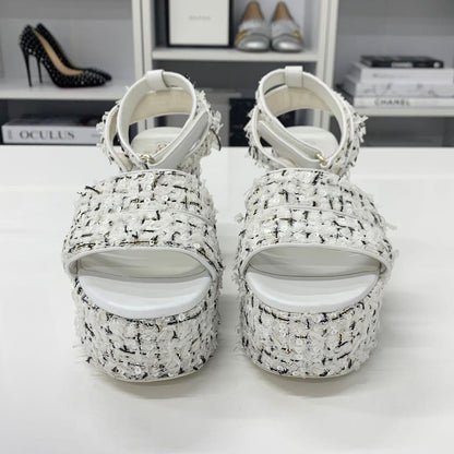 Chanel Tweed Glitter CC Logo Strap Velcro Sandals — view 4