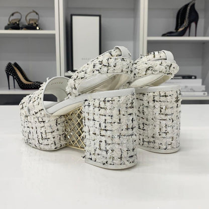 Chanel Tweed Glitter CC Logo Strap Velcro Sandals — view 5