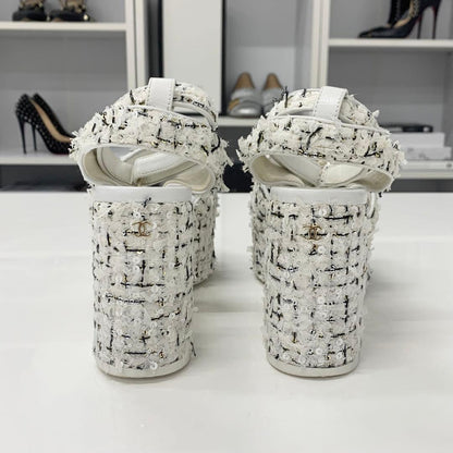 Chanel Tweed Glitter CC Logo Strap Velcro Sandals — view 6