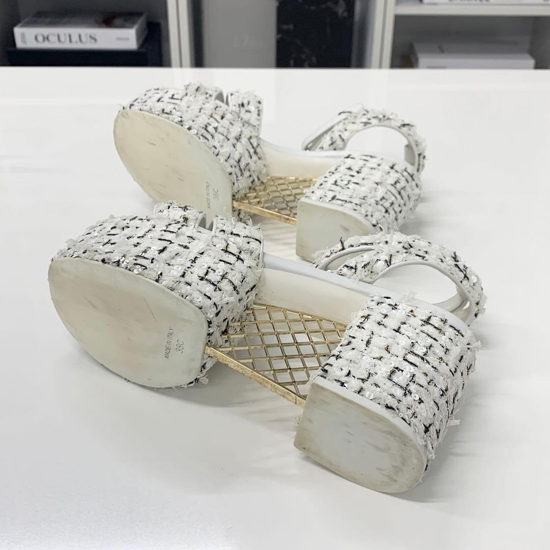 Chanel Tweed Glitter CC Logo Strap Velcro Sandals — view 7