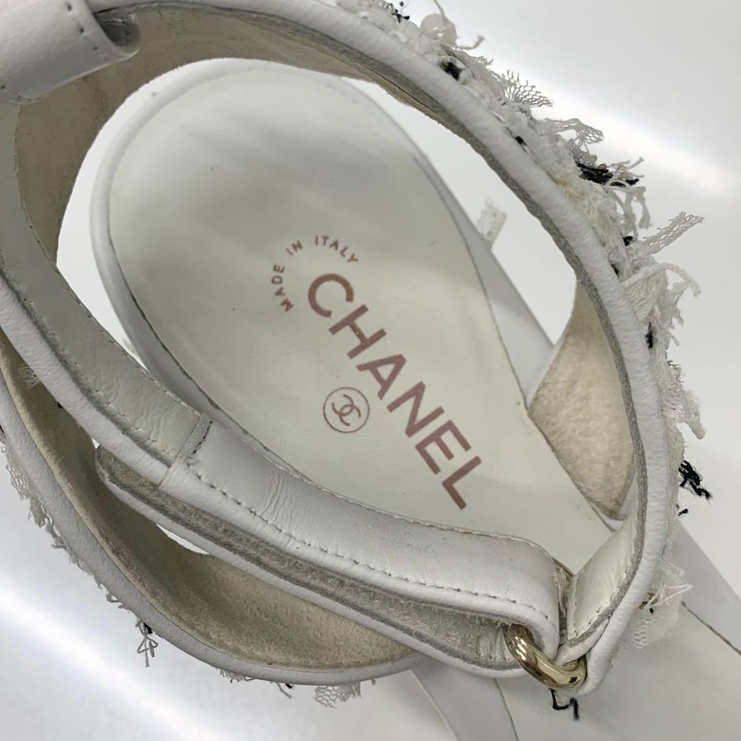 Chanel Tweed Glitter CC Logo Strap Velcro Sandals — view 8