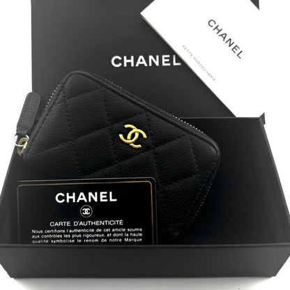 Chanel Wallet Quilted Caviar Round Zip Coin Purse
