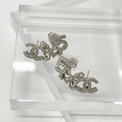 Chanel Earrings Cocomark No5 Clover Rhinestone Silver
