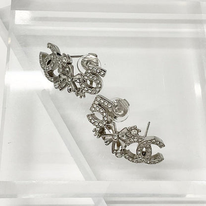 Chanel Earrings Cocomark No5 Clover Rhinestone Silver