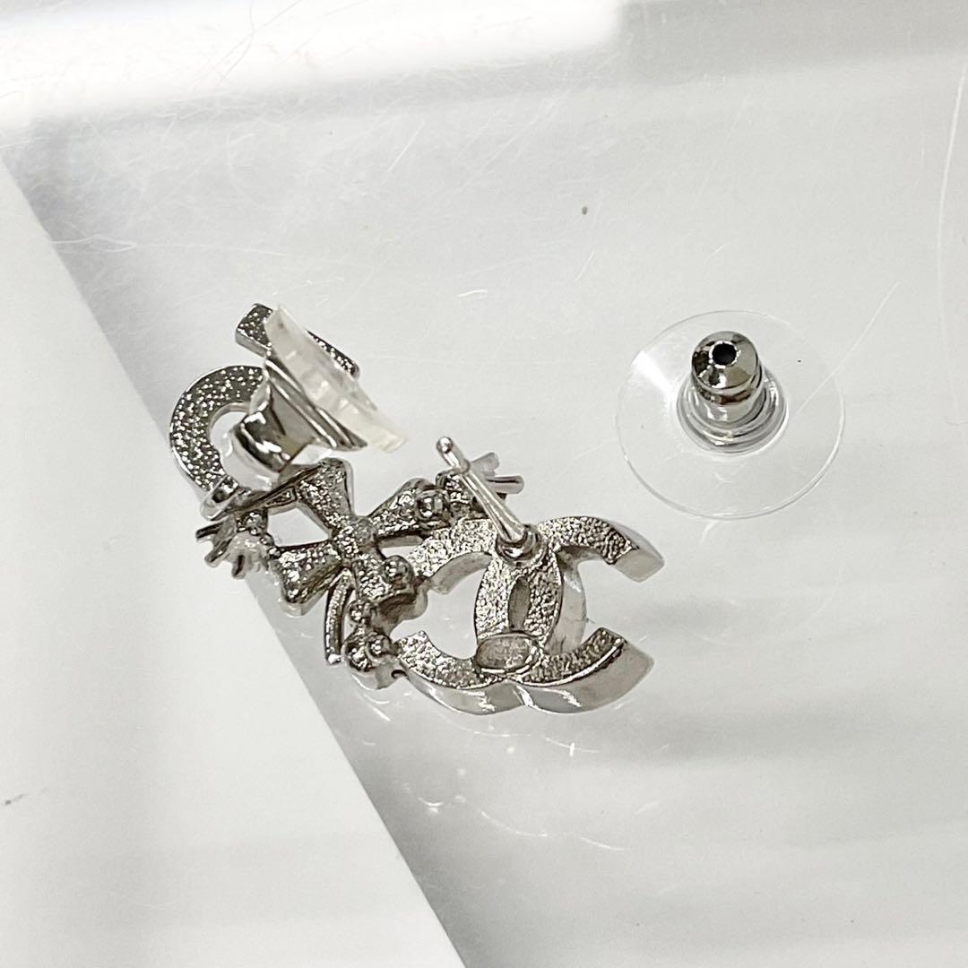 Chanel Earrings Cocomark No5 Clover Rhinestone Silver