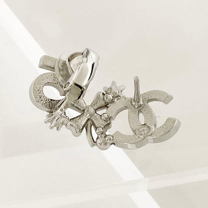 Chanel Earrings Cocomark No5 Clover Rhinestone Silver