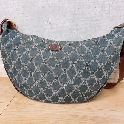 Celine Paris Macadam Denim Shoulder Bag Triomphe Hobo