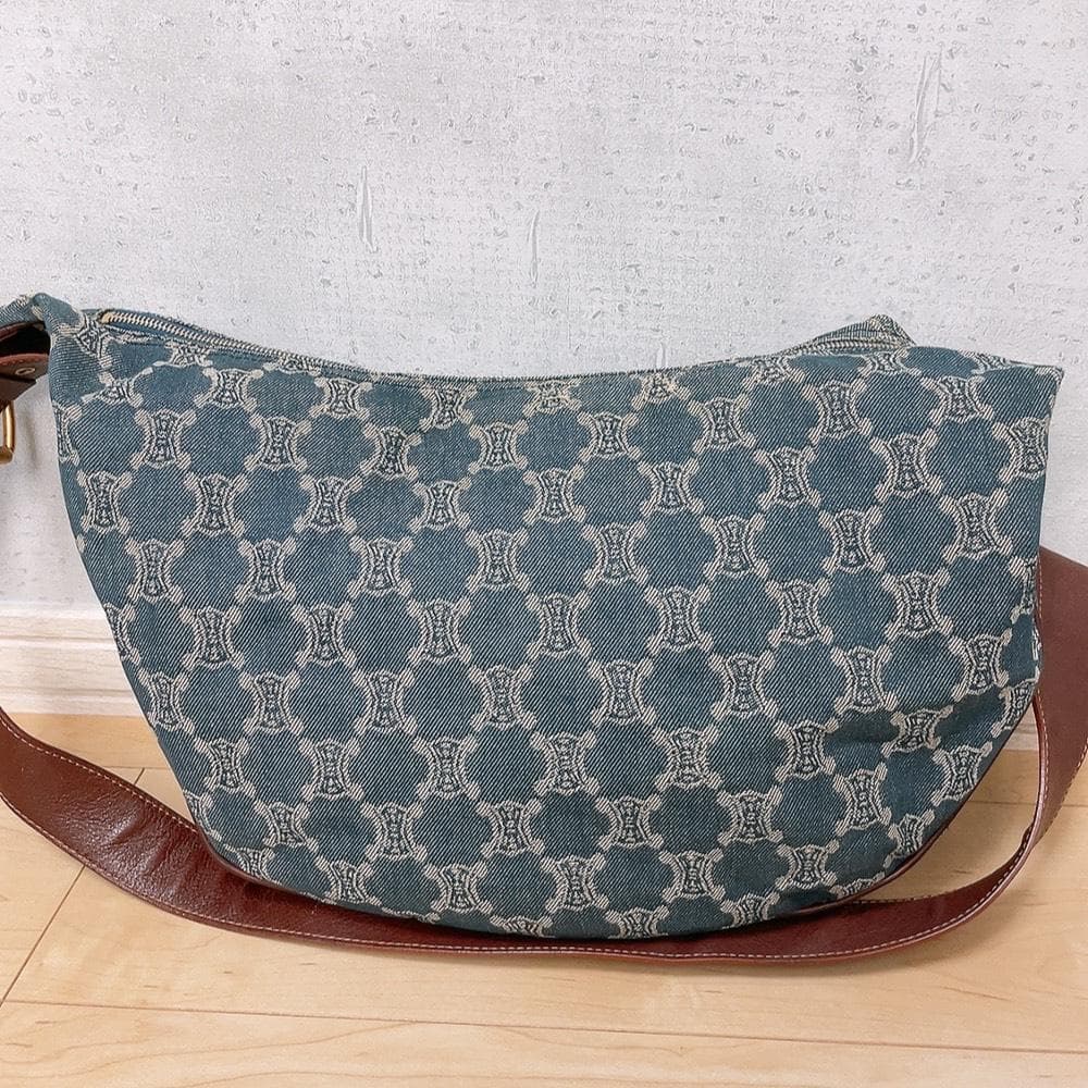 Celine Paris Macadam Denim Shoulder Bag Triomphe Hobo — view 2