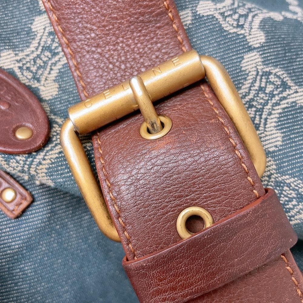 Celine Paris Macadam Denim Shoulder Bag Triomphe Hobo — view 5