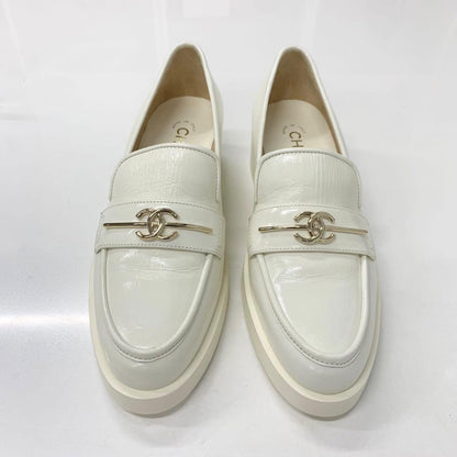 Chanel Coco Mark Leather Loafers White