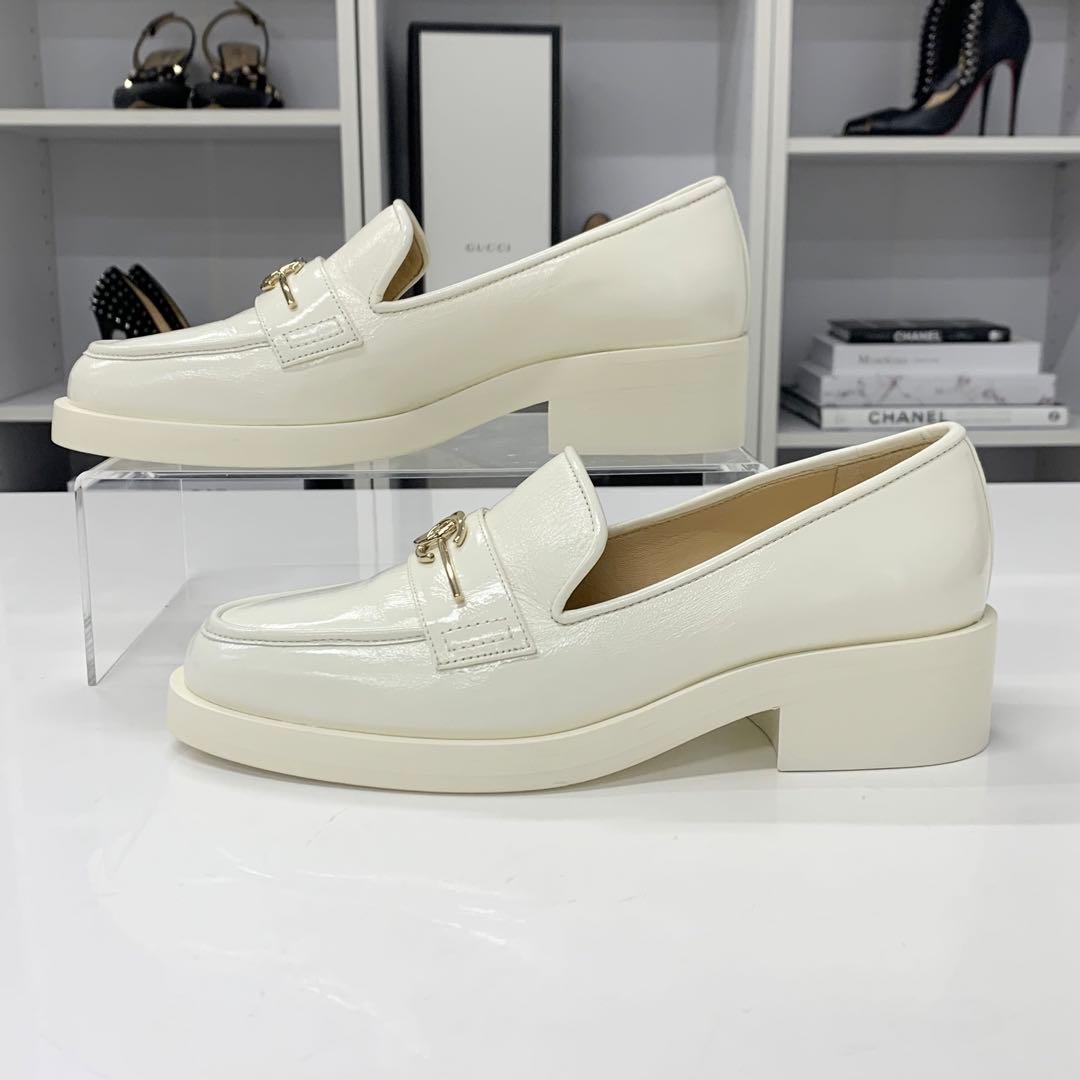Chanel Coco Mark Leather Loafers White