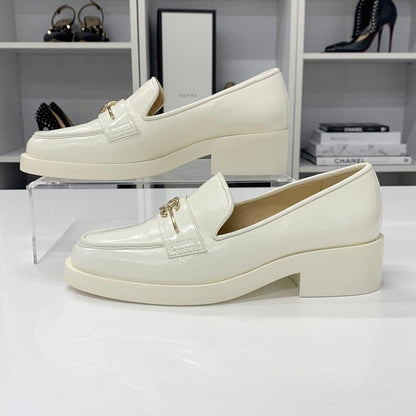 Chanel Coco Mark Leather Loafers White
