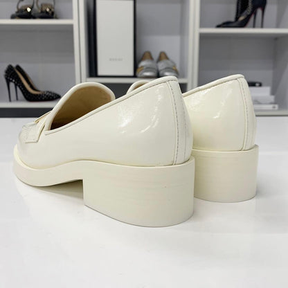 Chanel Coco Mark Leather Loafers White