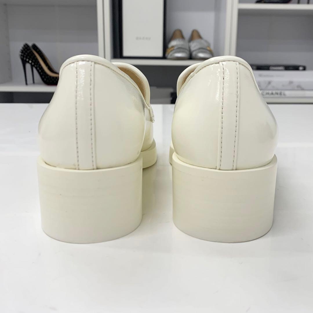 Chanel Coco Mark Leather Loafers White