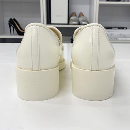 Chanel Coco Mark Leather Loafers White