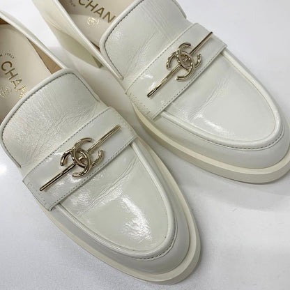 Chanel Coco Mark Leather Loafers White