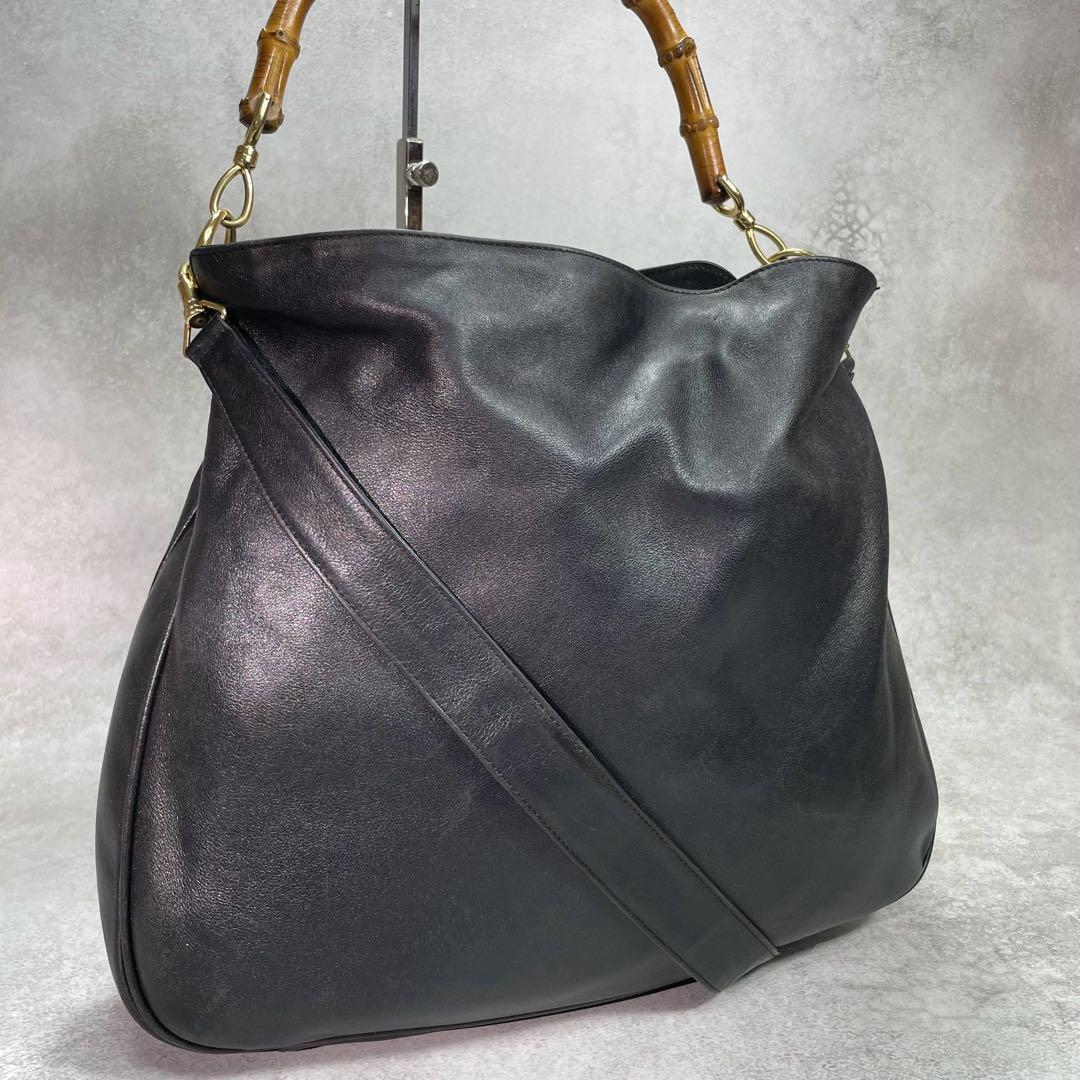 Gucci Shoulder Bag 2-Way Bamboo Black Leather