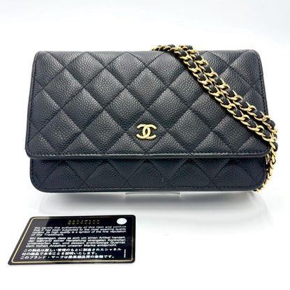 Chanel Quilted Chain Wallet Caviar Leather