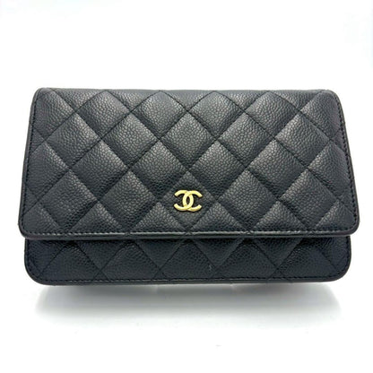 Chanel Quilted Chain Wallet Caviar Leather — view 2