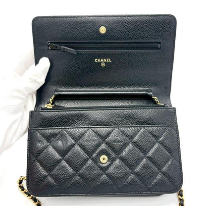 Chanel Quilted Chain Wallet Caviar Leather — view 8