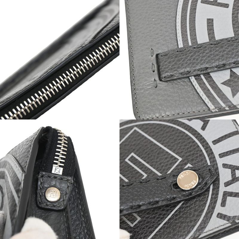 Fendi Clutch Bag Wallet Logo Leather Black Gray 31ka780