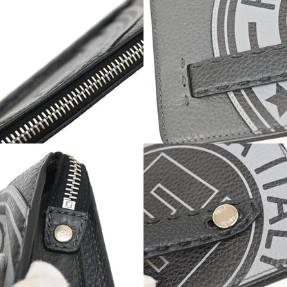 Fendi Clutch Bag Wallet Logo Leather Black Gray 31ka780