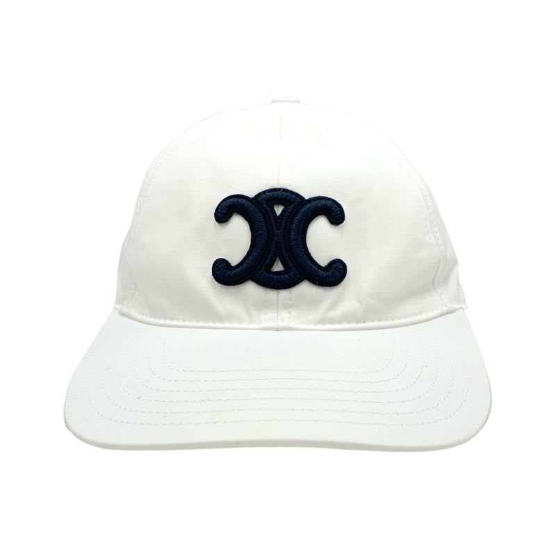 Celine Cap Hat Cotton White Navy Logo Triomphe Baseball