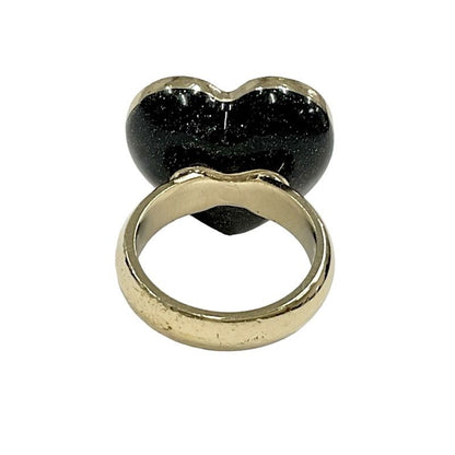 Chanel Ring Gold Black Coco Mark Heart Rhinestone
