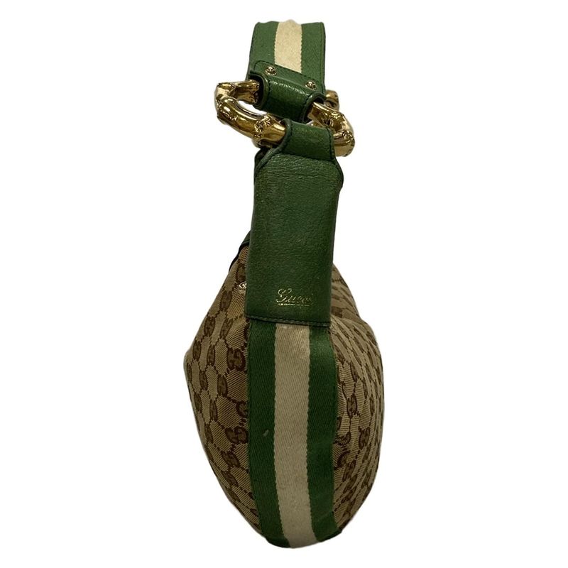 Gucci Shoulder Bag GG Patternbamboo 131036 Beige Dark Brown And Green Leather